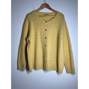 Appleseed’s 100% Wool Cardigan Jacket Yellow Full Buttoned Size  2XL cable knitt